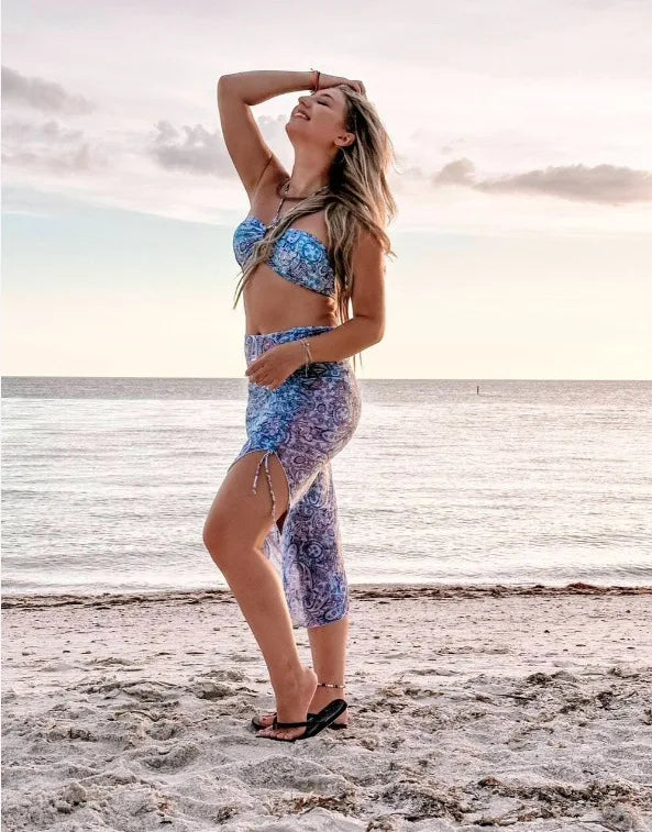 Women's Print 3 Piece Bikini Set - Push Up Swimsuit with Beach Skirt for Summer