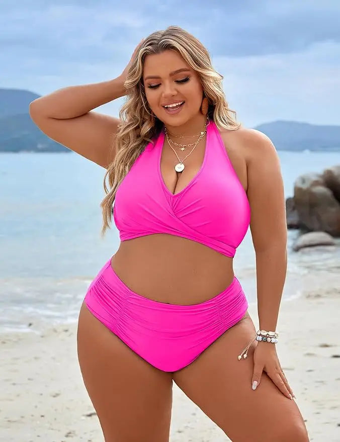 Women's V-Neck Cheeky Bikini Set - Push Up Two Piece with Adjustable String Straps