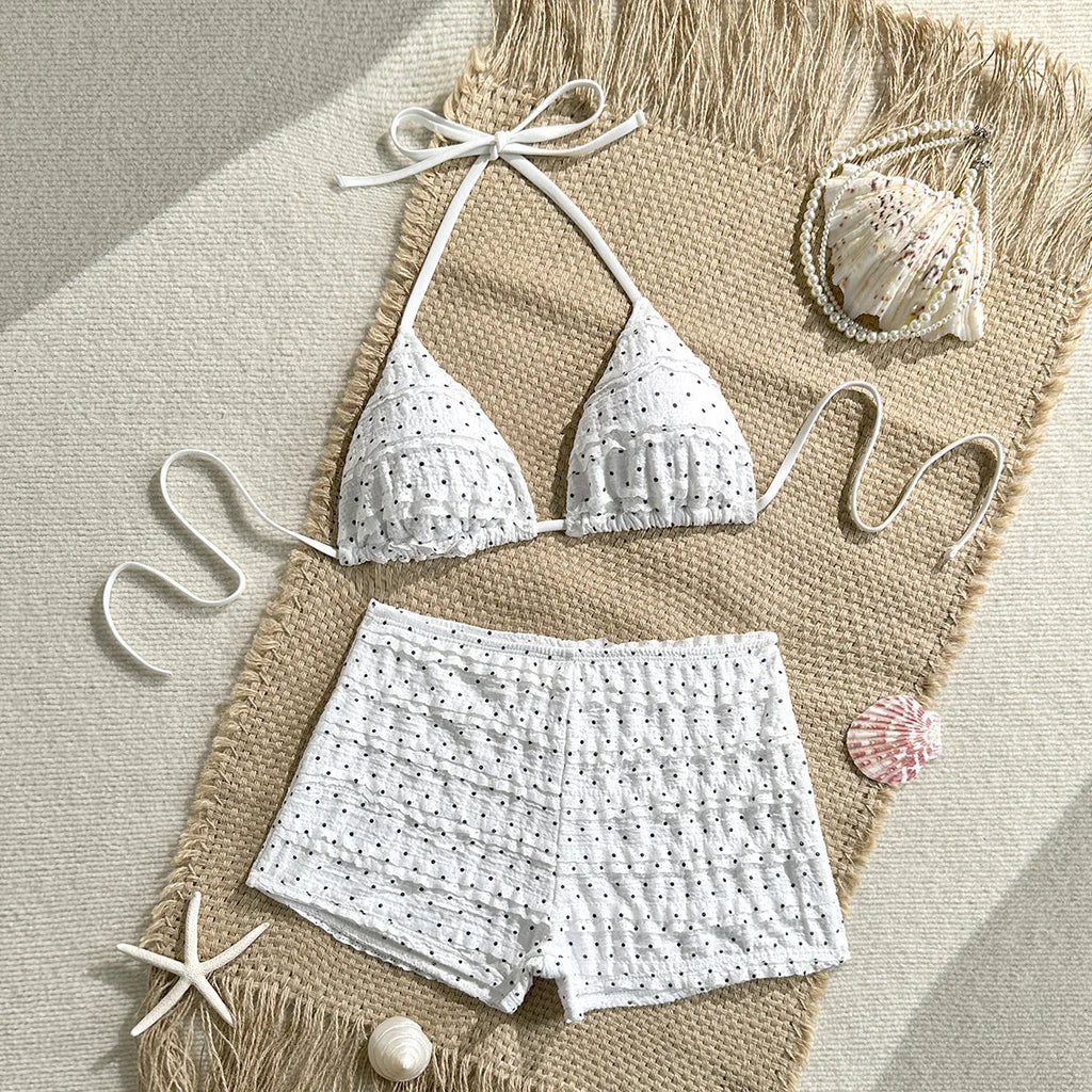 Women's Polka Dot Print Bikini Set | Lace Up Halter Back Tie Two-Piece Swimsuit
