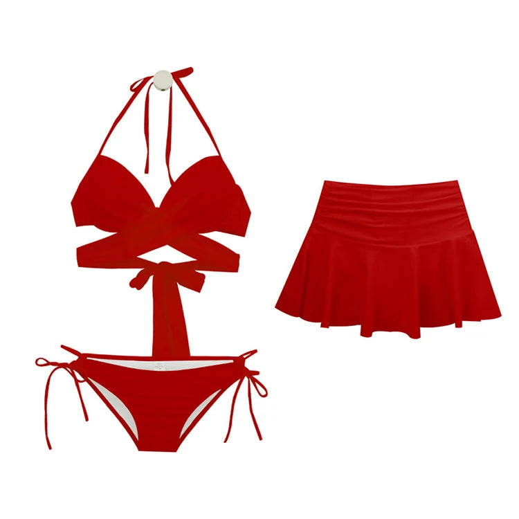 Women's 3-Piece High Waist Bikini Set | With Beach Skirt & Shorts