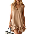 Women's V-Neck Sleeveless Mini Dress | Casual Summer Sundress with Ruffles