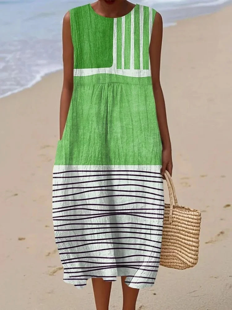 Women's Vintage Sleeveless Wrap Dress | Plus Size with Pockets up to 5XL