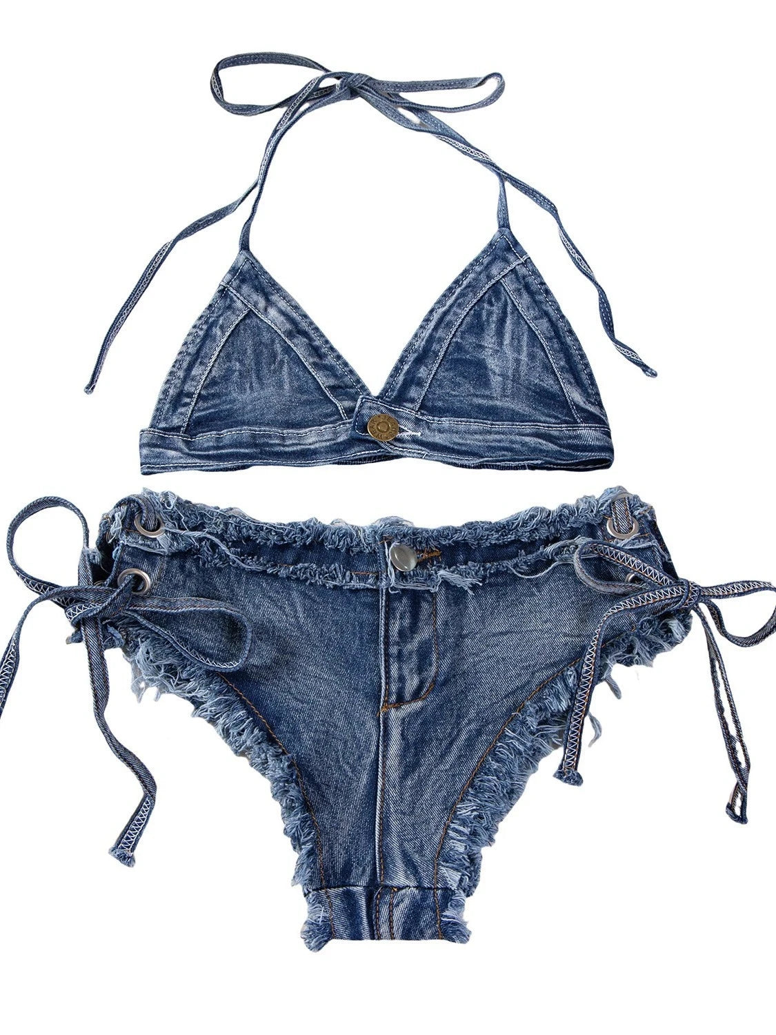 DEKA Women's Denim Bikini Set | Brazilian Lace Up Drawstring Swimwear