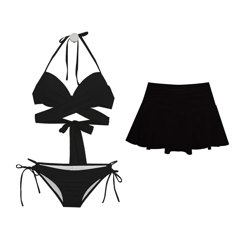 Women's 3-Piece High Waist Bikini Set | With Beach Skirt & Shorts