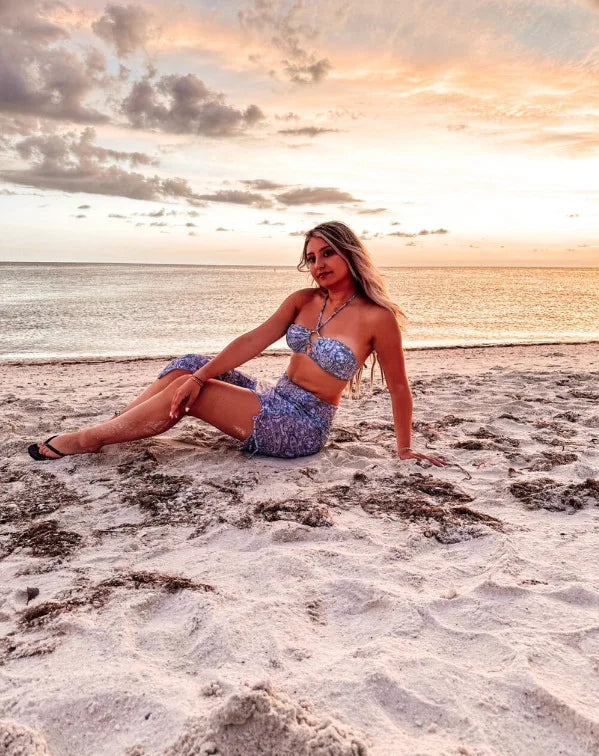 Women's Print 3 Piece Bikini Set - Push Up Swimsuit with Beach Skirt for Summer