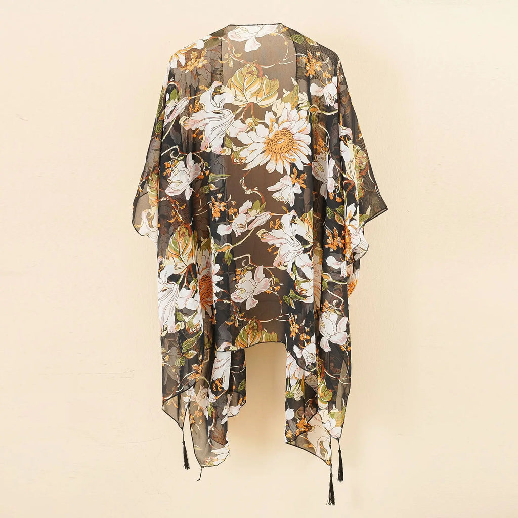 Women's Boho Tassel Kimono Cover Up | Loose Beach Swimwear Cardigan