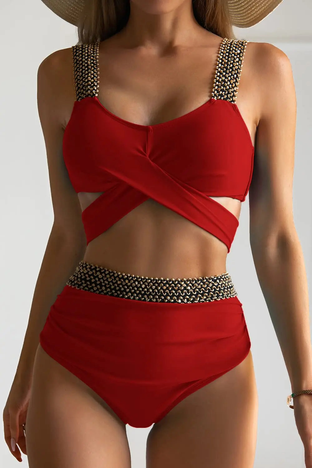 Black Cross High Waist Bikini Set - Solid Swimsuit for Women | 2025 Summer Beachwear