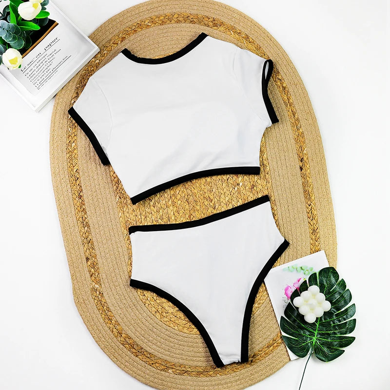 Women's High Waist Ribbed Bikini Set | Two-Piece Swimwear with Shorts