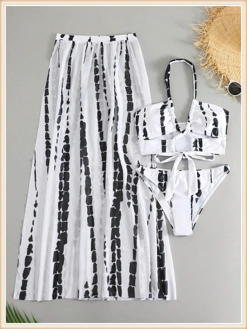 Tie Dye 3 Piece Bikini Set for Women - Cross Halter Swimsuit with Cover Up Pants