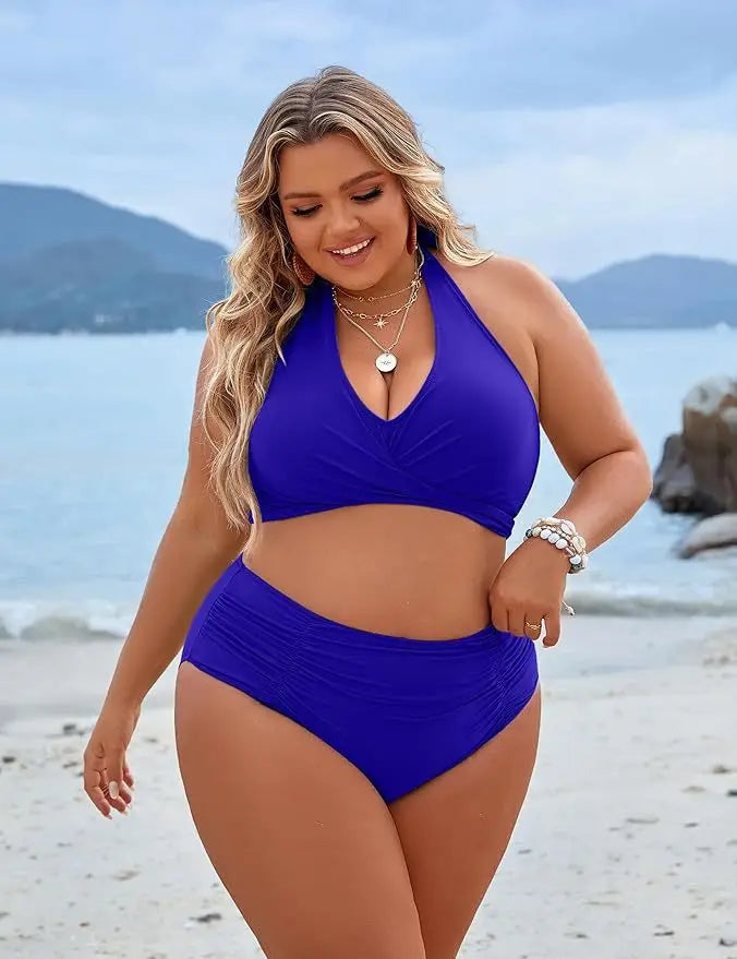 Women's V-Neck Cheeky Bikini Set - Push Up Two Piece with Adjustable String Straps