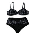 Plus Size Retro Dot Bikini Set | Cross-Chest V-Neck with Built-In Support & High Waist Bottoms