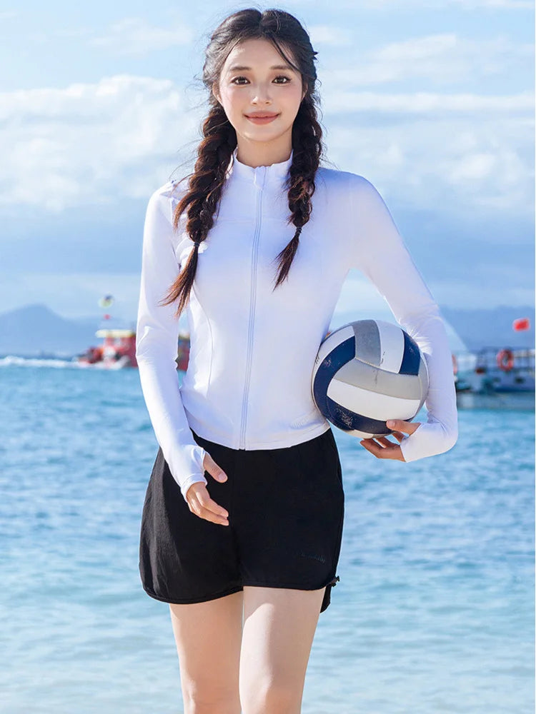 Women's 5-Piece Long Sleeve Rash Guard Set | Swim Shirt, Leggings & Bikini with UV Protection