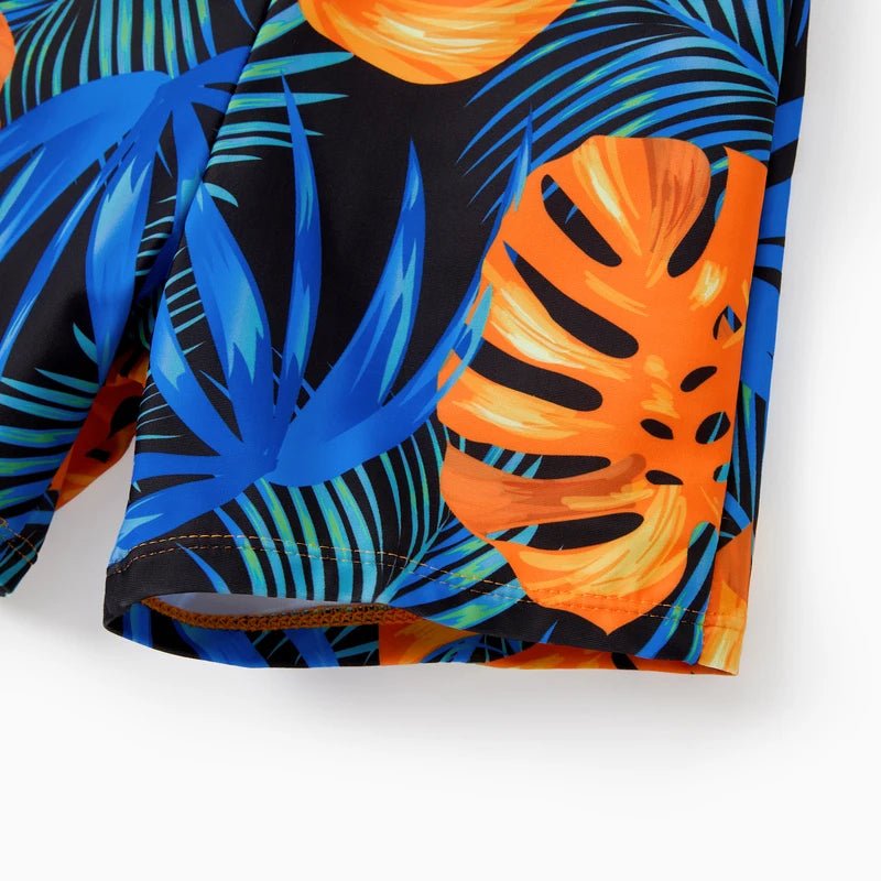 Family Matching Floral Swimwear | Drawstring Swim Trunks & Mesh One-Piece Swimsuit