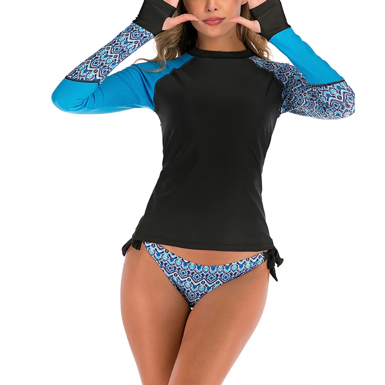Women's 2 Piece Print Rash Guard Set - UV Protection Long Sleeve Bikini Bathing Suits