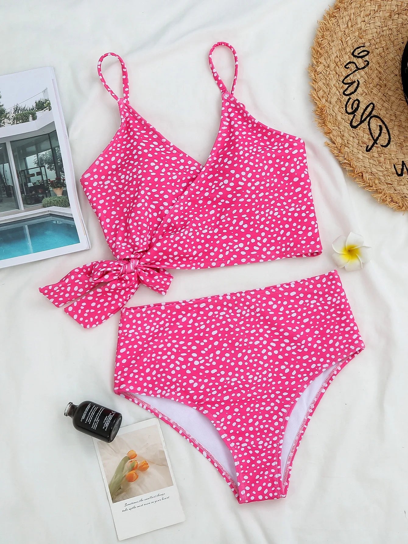 Women's Dot Print Bikini Set | High Waist Brazilian with Push Up & Lace Up