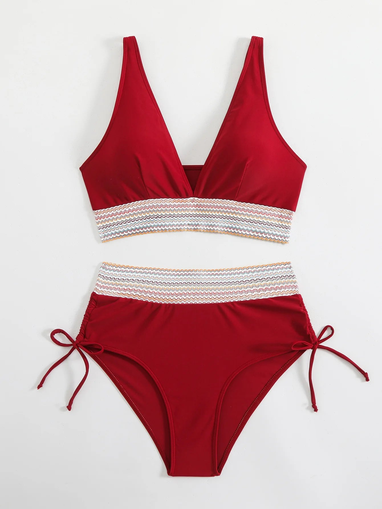 Solid Color Drawstring Bikini Set - High Waist Patchwork Separate Swimwear for Women
