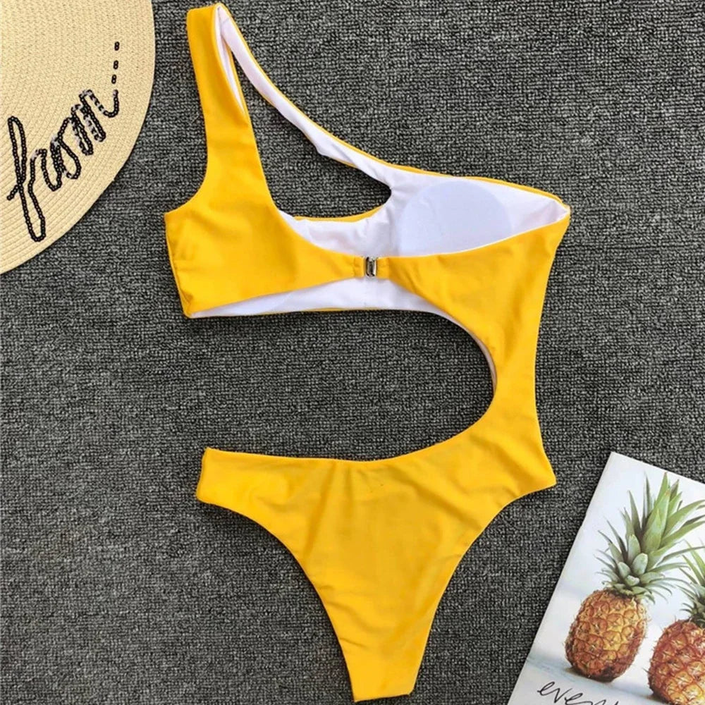 Women's Asymmetric One Shoulder One Piece Swimsuit | High Cut Monokini Swimwear