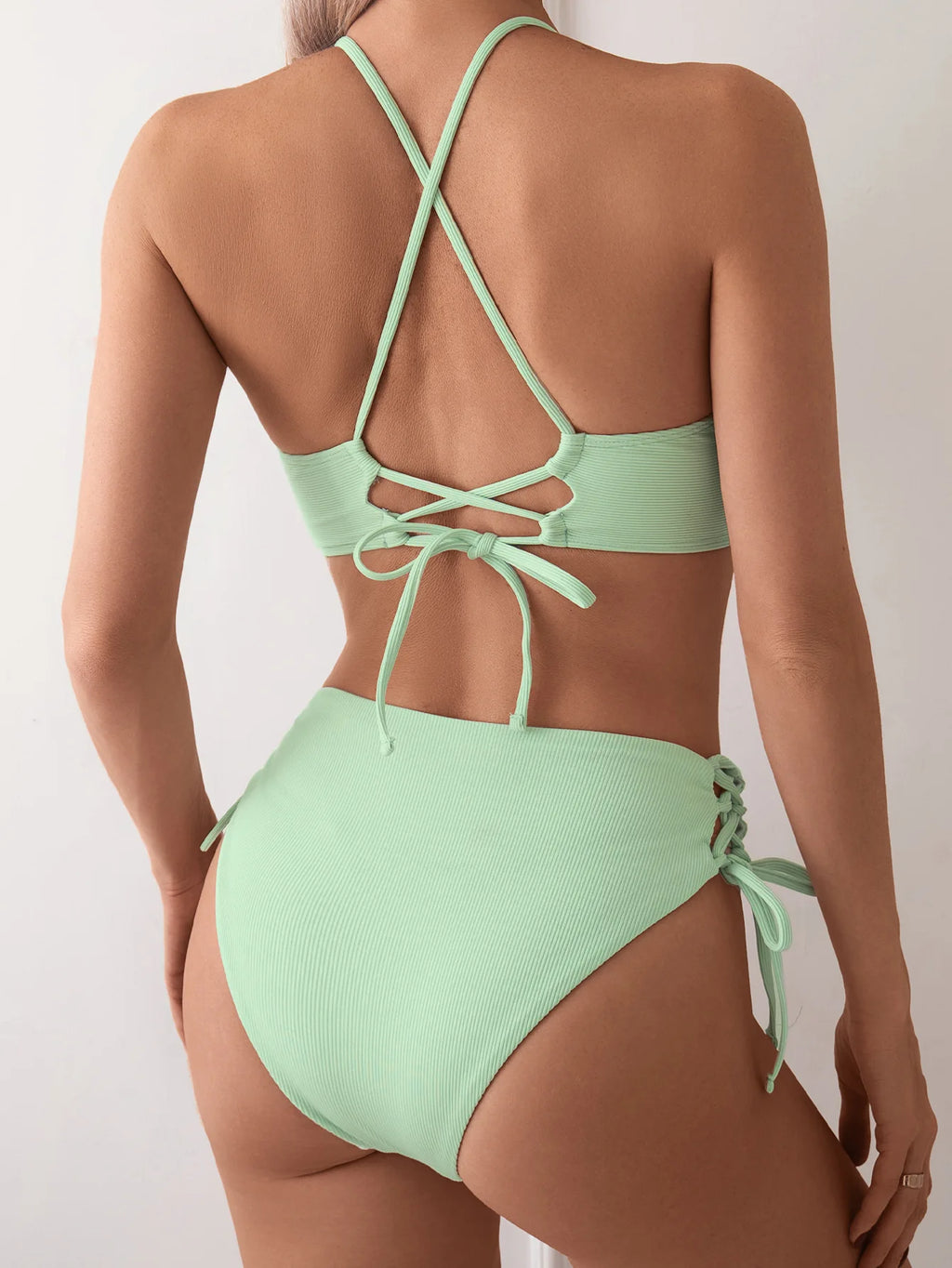 CIKINI Women's V-Neck Lace Up Bikini Set | Solid Color Triangle Swimwear