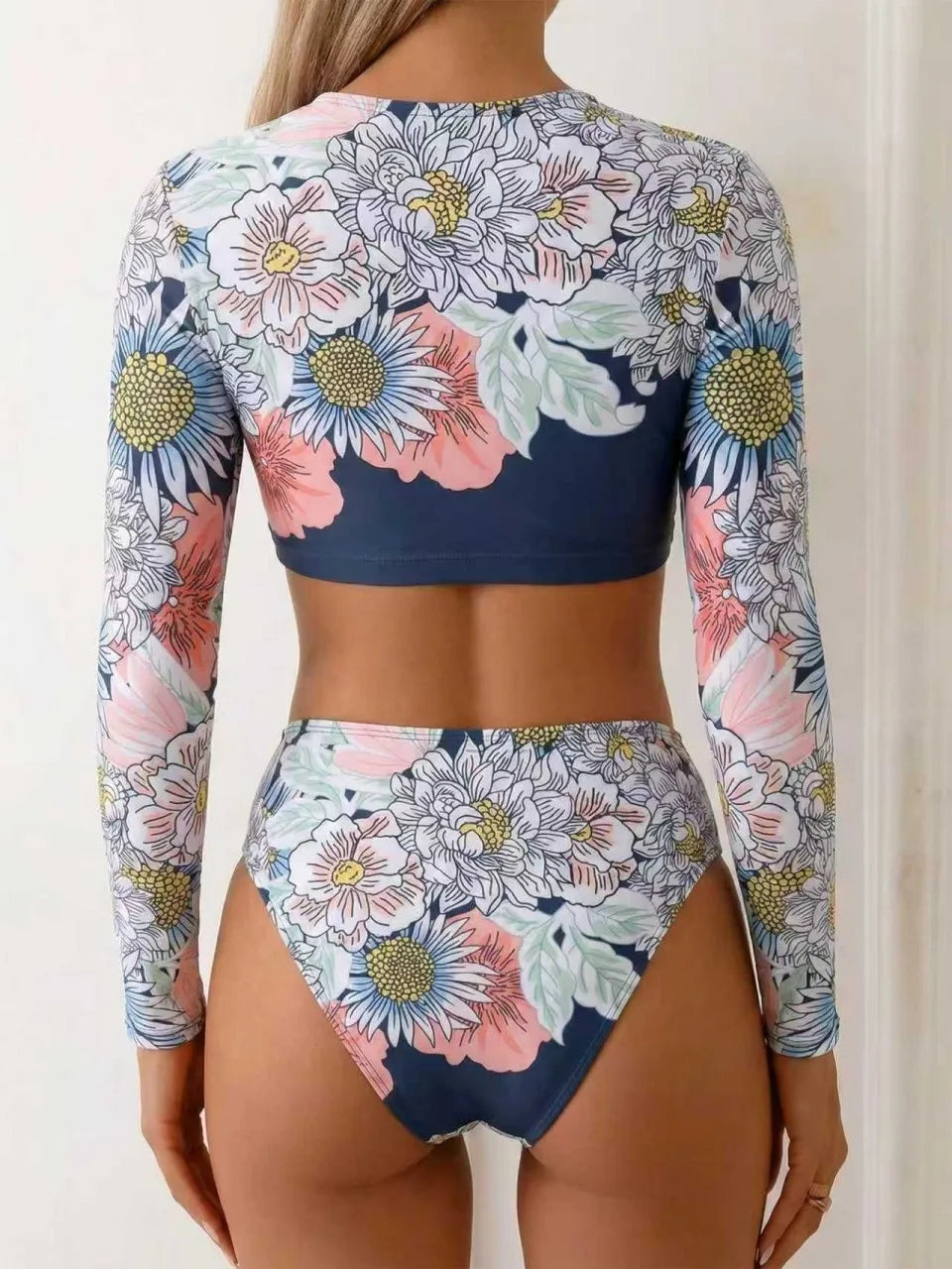 Women's Long Sleeve Floral Print Surfing Swimsuit | Two-Piece Rash Guard Set