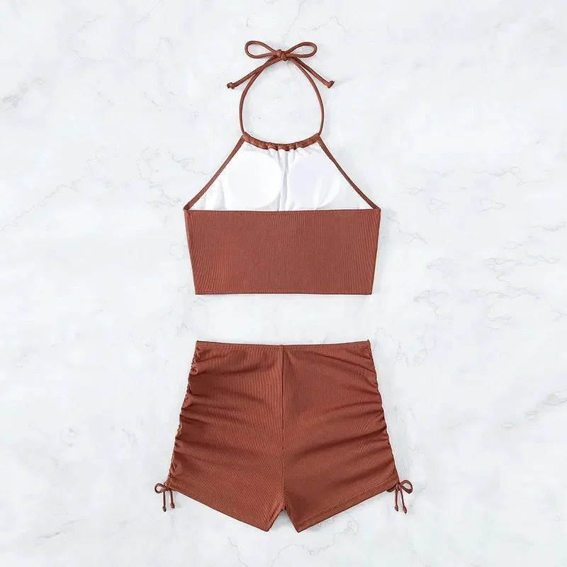 Women's High Waist Tie Side Bikini | Square Leg Swimsuit for Beach Summer