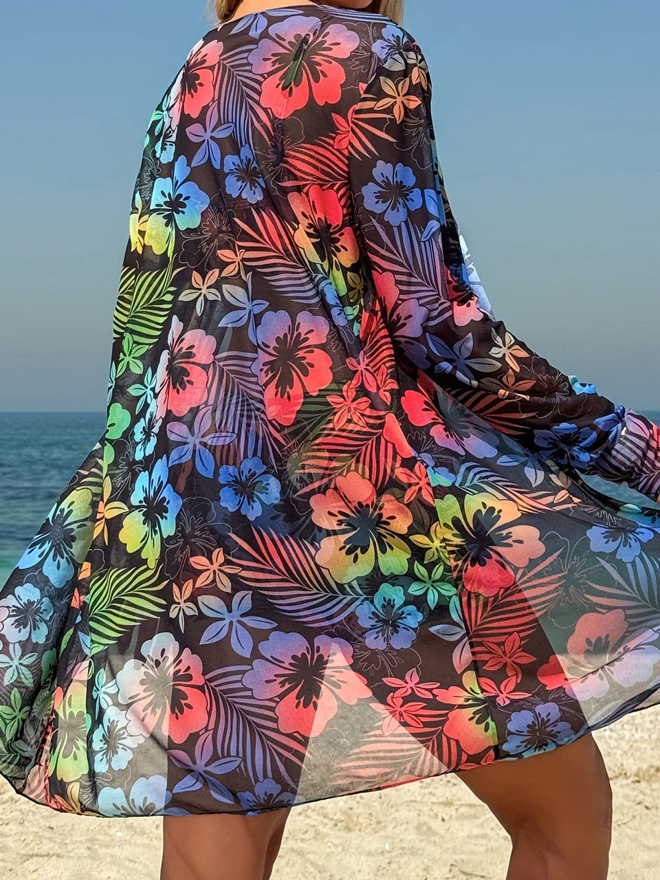 Tie Dye 3 Piece Bikini Set with Shorts - Drawstring Front High Waist Swimwear
