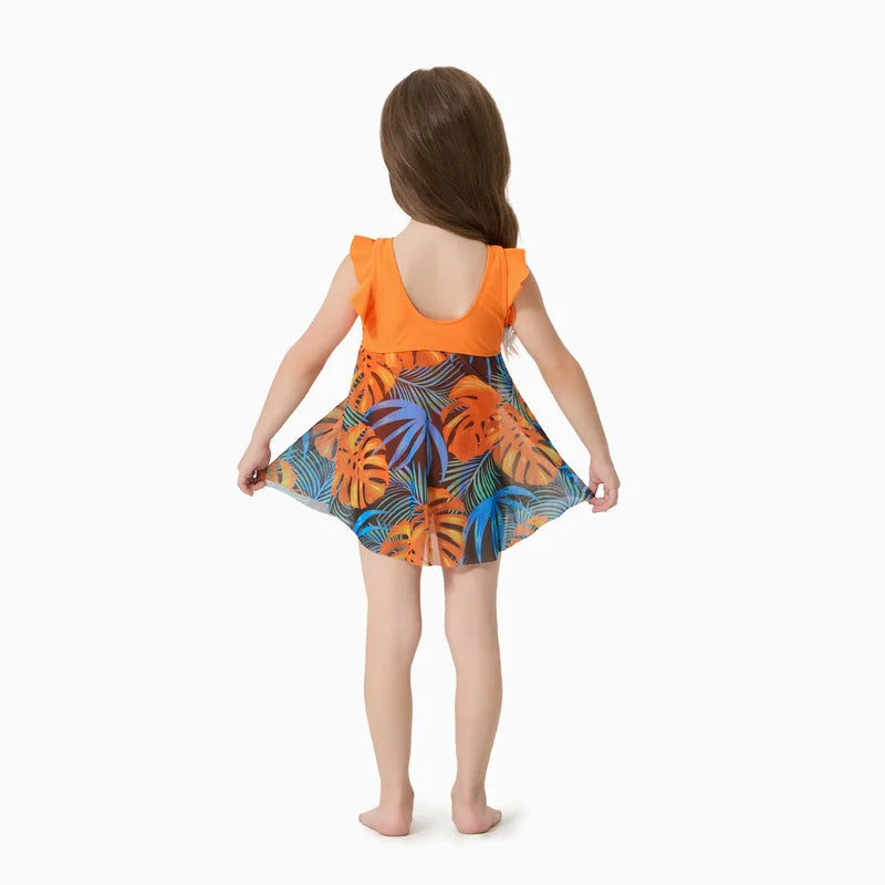 Family Matching Floral Swimwear | Drawstring Swim Trunks & Mesh One-Piece Swimsuit