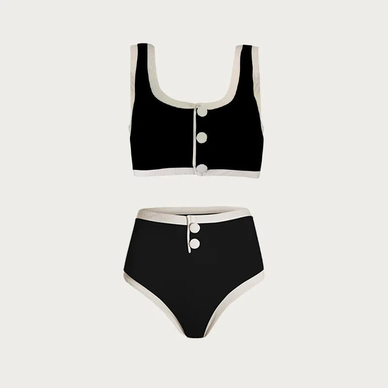 Women's High Waist Ribbed Bikini Set | Two-Piece Swimwear with Shorts