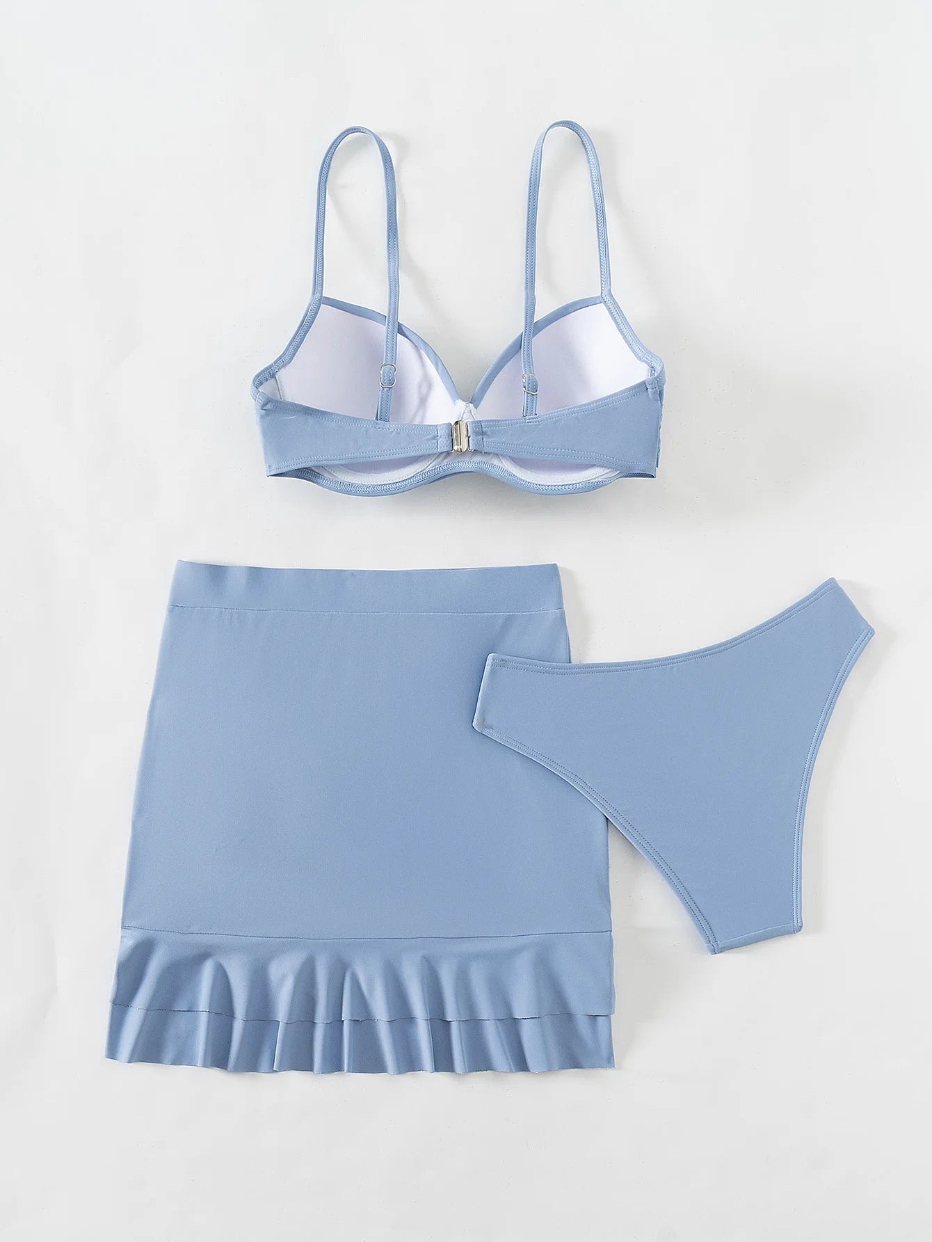Women's 3-Piece Underwire Push Up Bikini Set | High Waist with Ruffled Drawstring Skirt