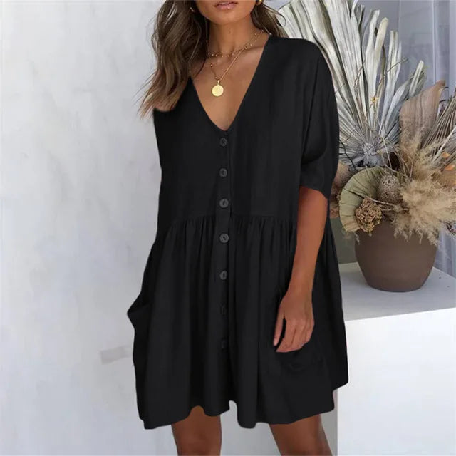 Women's V-Neck Beach Cover Up Dress | Casual Summer Tunic for Swimwear
