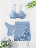 Women's 3-Piece Underwire Push Up Bikini Set | High Waist with Ruffled Drawstring Skirt