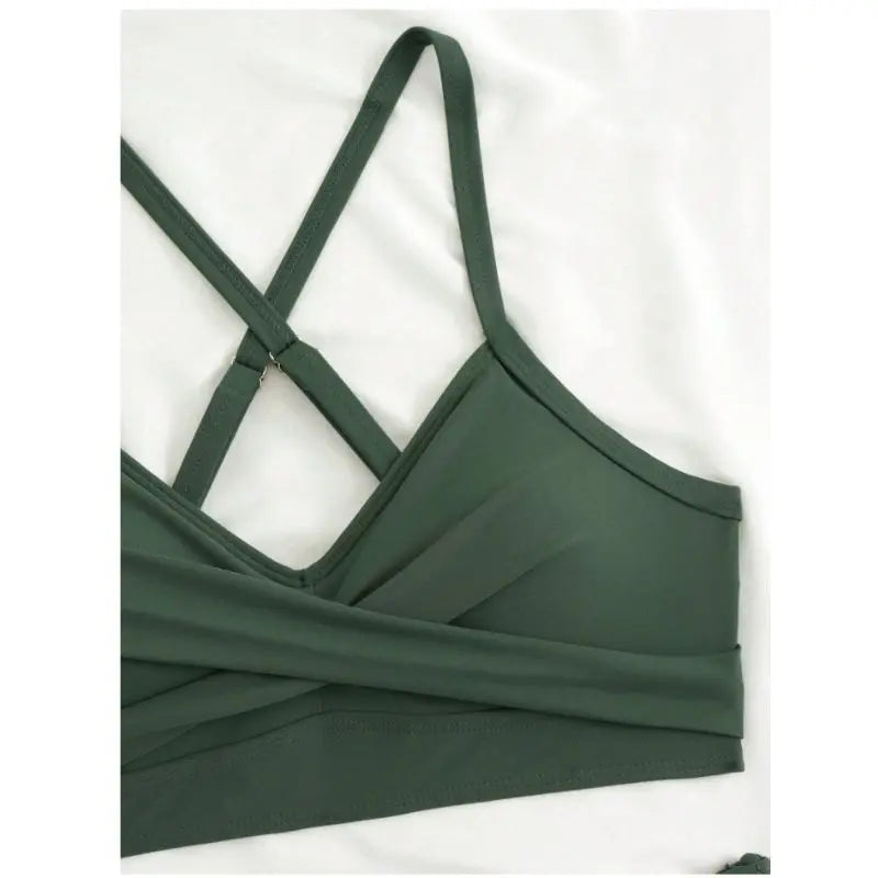 CIKINI Women's High Waist Criss-Cross Bikini Set | Metal Pendant & Adjustable Drawstring