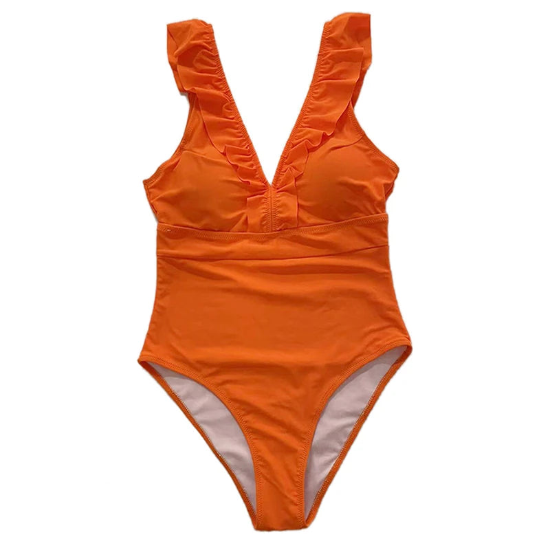 Women's Striped Ruffle One Piece Swimsuit | Vintage Print Monokini Beachwear