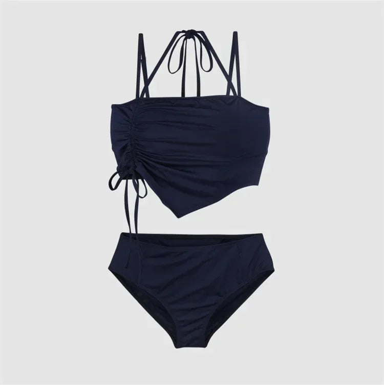 Women's High Waist Bikini Set | Drawstring Two-Piece Korean Swimwear