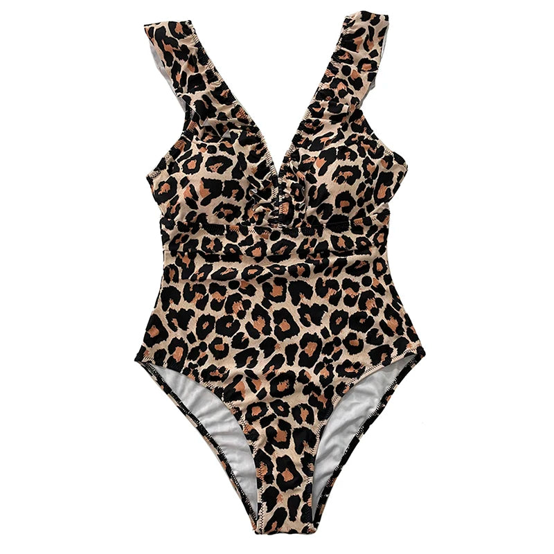 Women's Striped Ruffle One Piece Swimsuit | Vintage Print Monokini Beachwear