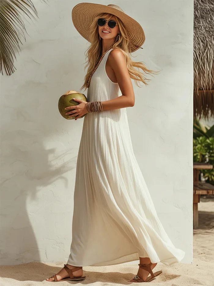 Women's Solid Color Maxi Dress | Versatile Summer Beach Vacation Wear