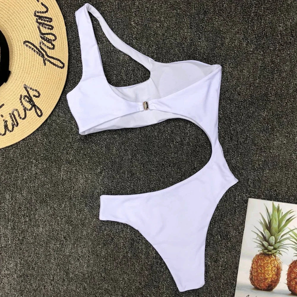 Women's Asymmetric One Shoulder One Piece Swimsuit | High Cut Monokini Swimwear