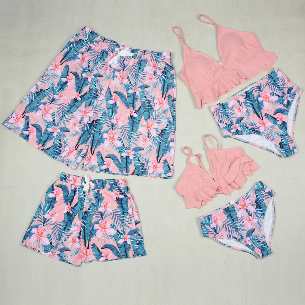 Family Matching Swimwear Set | Mother Daughter One-Piece & Father Son Beach Shorts