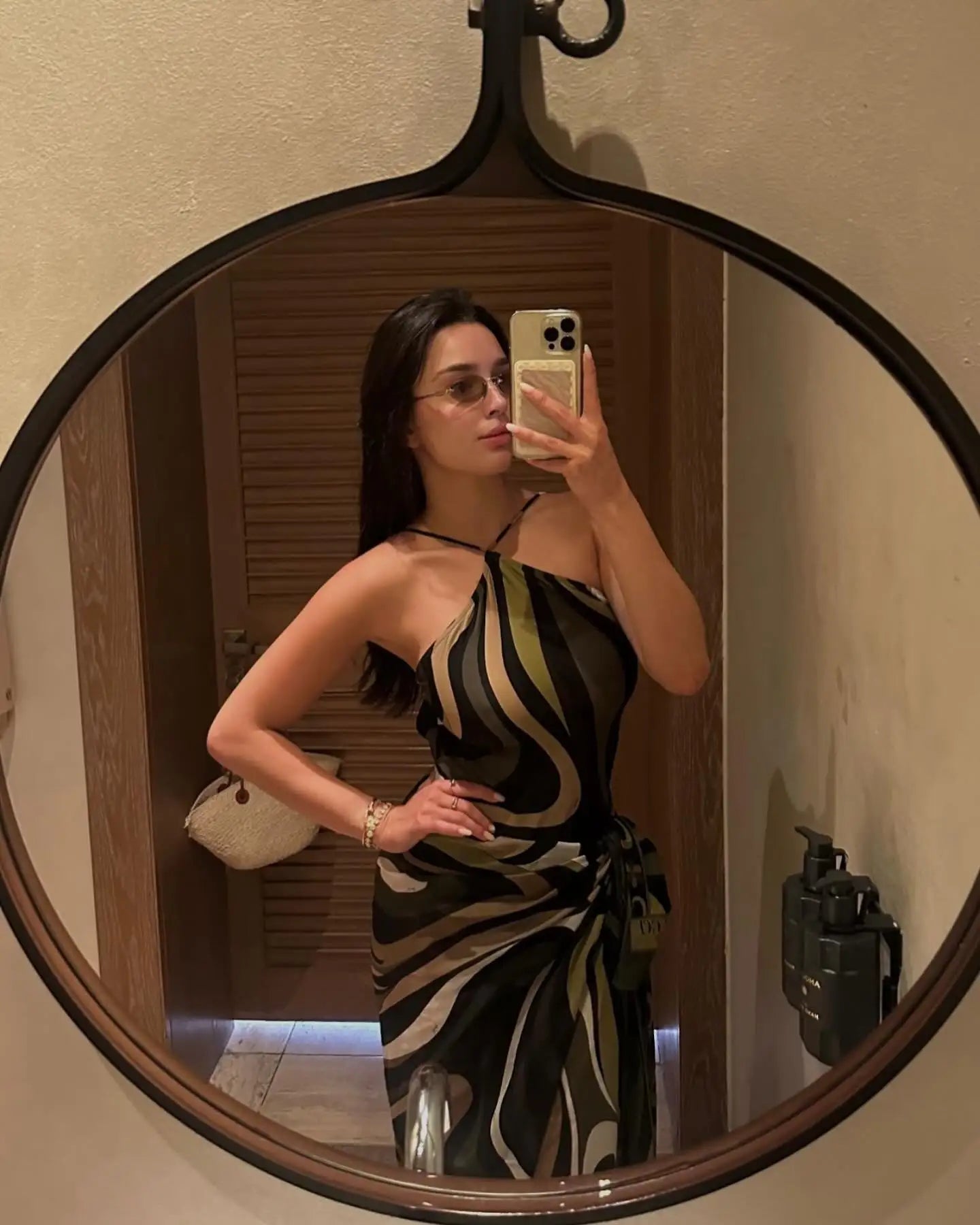 Women's Hollow Out One-Piece Swimsuit with Skirt | Geometry Print Beachwear