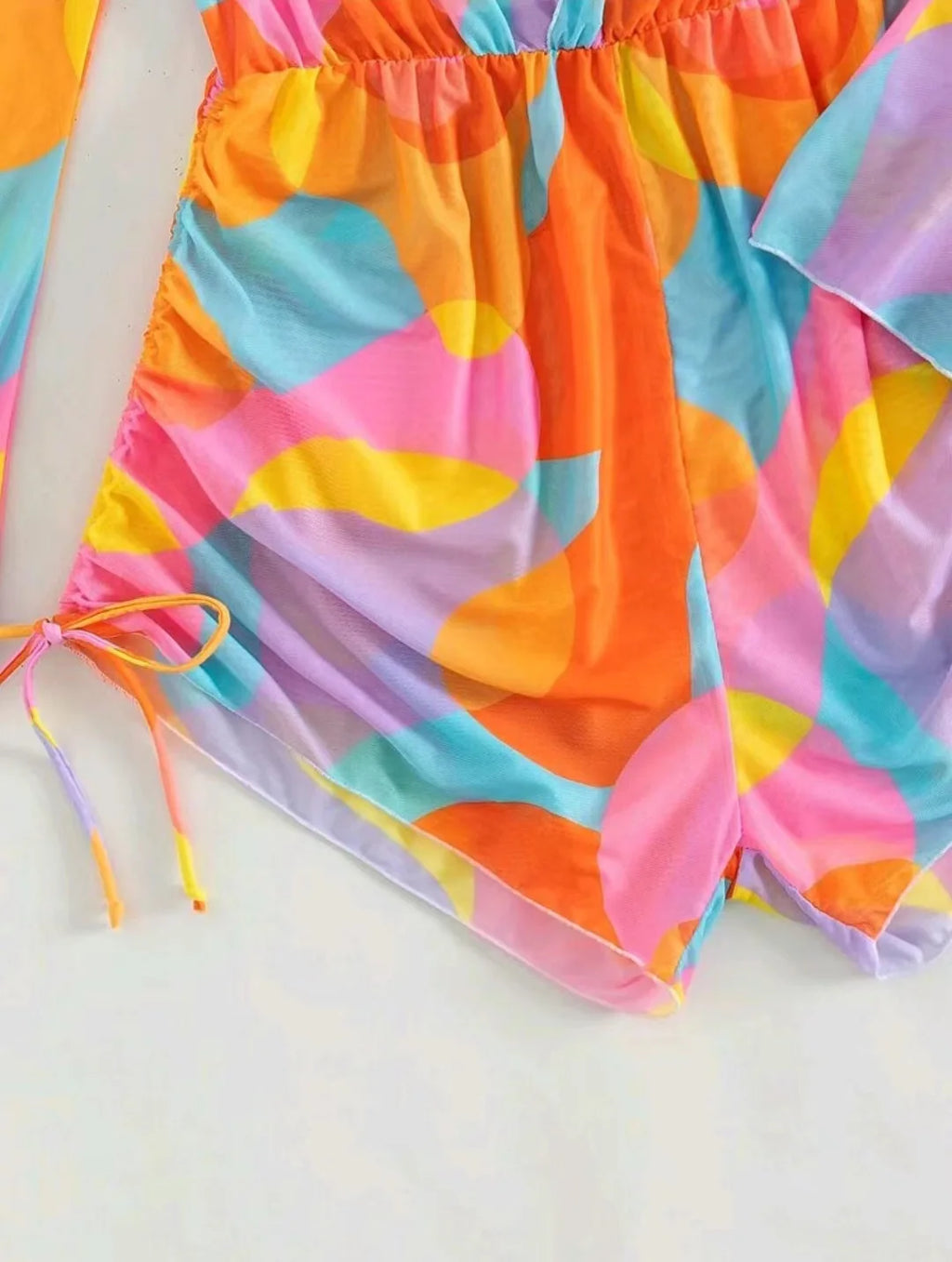 Print 3 Piece Bikini Set with Long Sleeve - Women's Cross Halter Swimwear for Beach