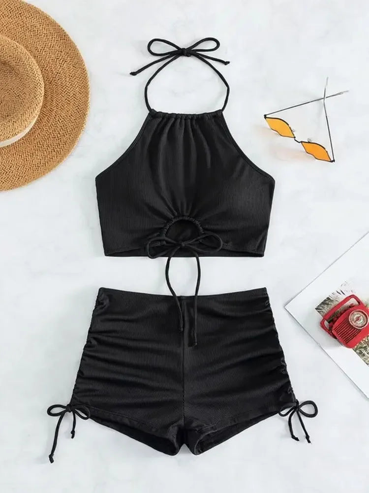 Women's High Waist Tie Side Bikini | Square Leg Swimsuit for Beach Summer