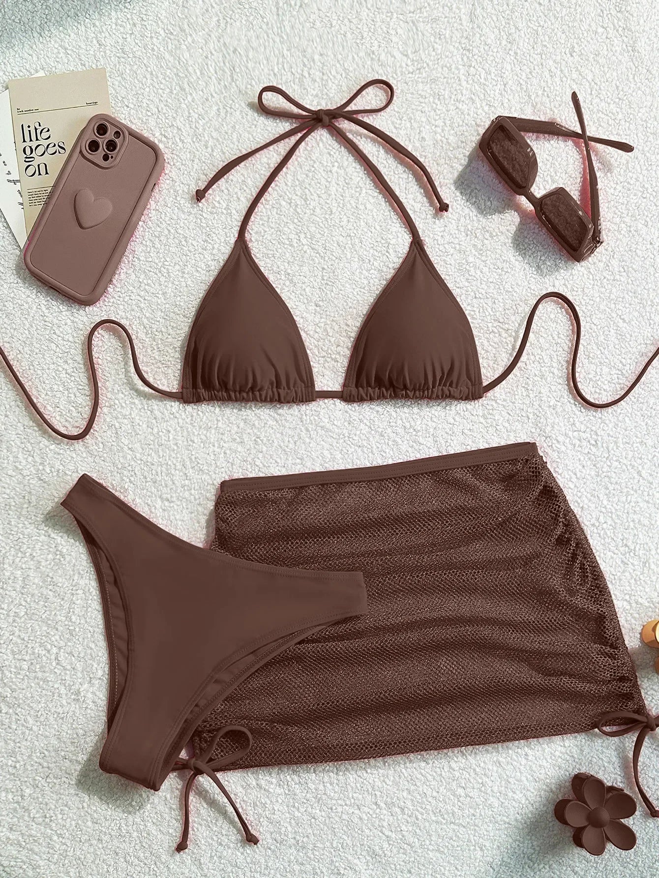 Paisley Print 3 Piece Halter Bikini Set - with Beach Skirt Cover Up for Women