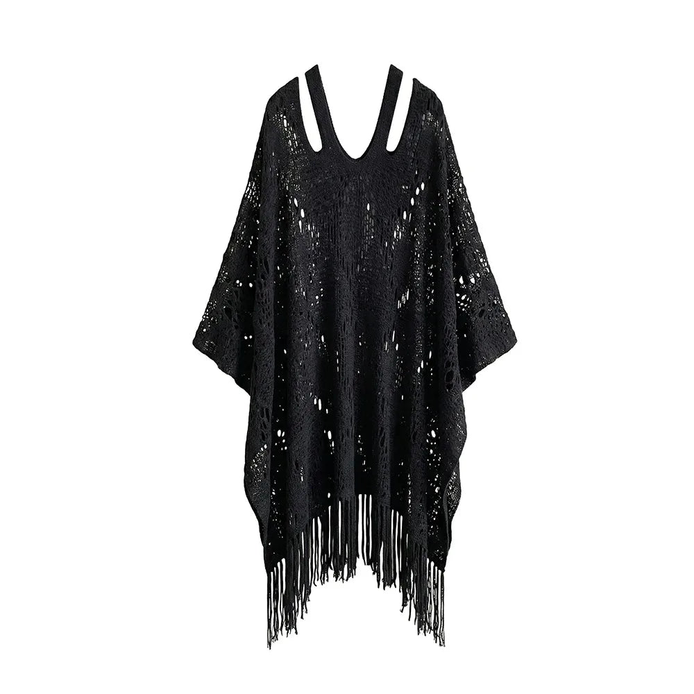 Women's Crochet Beach Shawl | Bohemian Tassel Sun Protection Cover Up