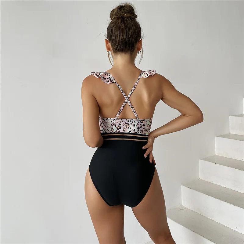 Women's Printed One Piece Swimsuit | Padded Ruffle Monokini with Bodysuit Style Up to 2XL