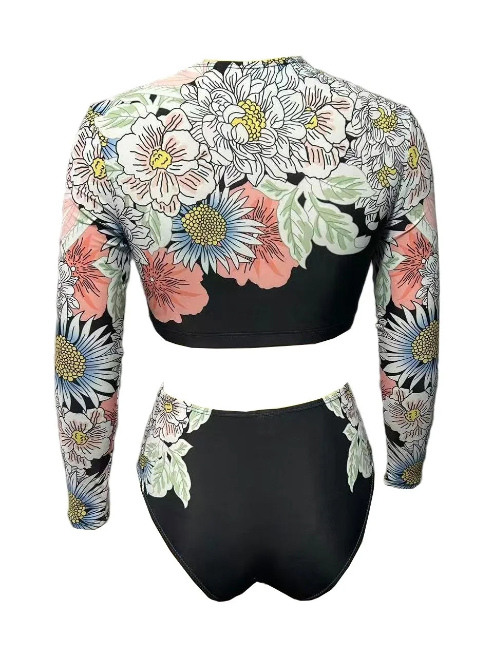 Women's Long Sleeve Floral Print Surfing Swimsuit | Two-Piece Rash Guard Set