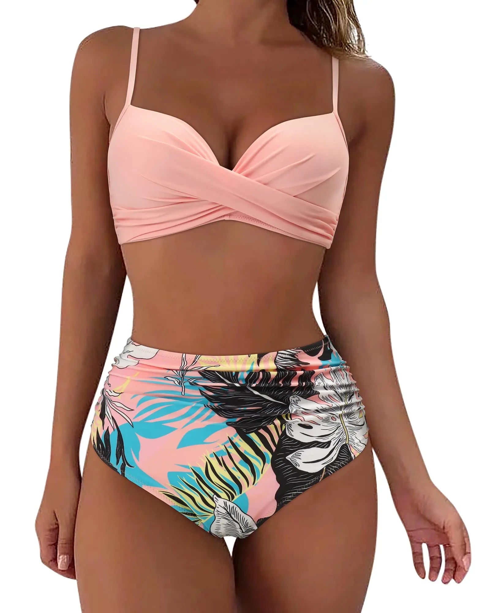 Vintage Print High Waist Bikini - Women's Push Up Swimsuit for Summer Beach