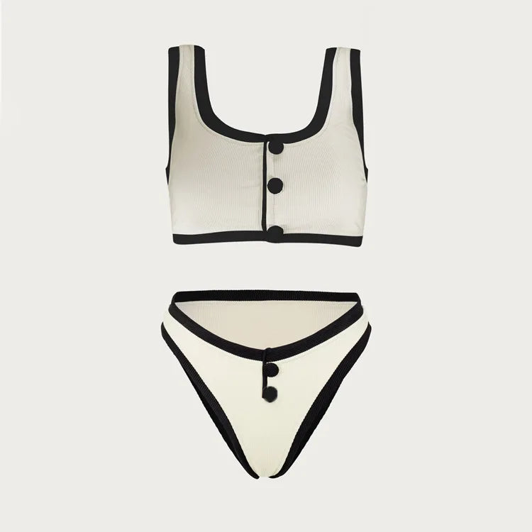 Women's High Waist Ribbed Bikini Set | Two-Piece Swimwear with Shorts