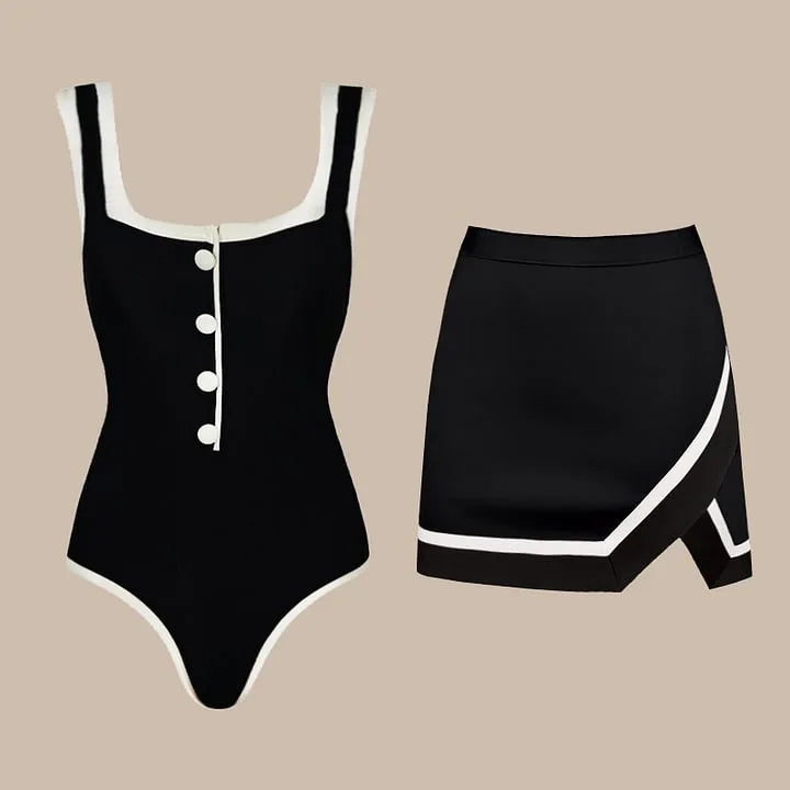 Women's Strapless One-Piece Swimsuit Set | With Shorts Two-Piece Beachwear