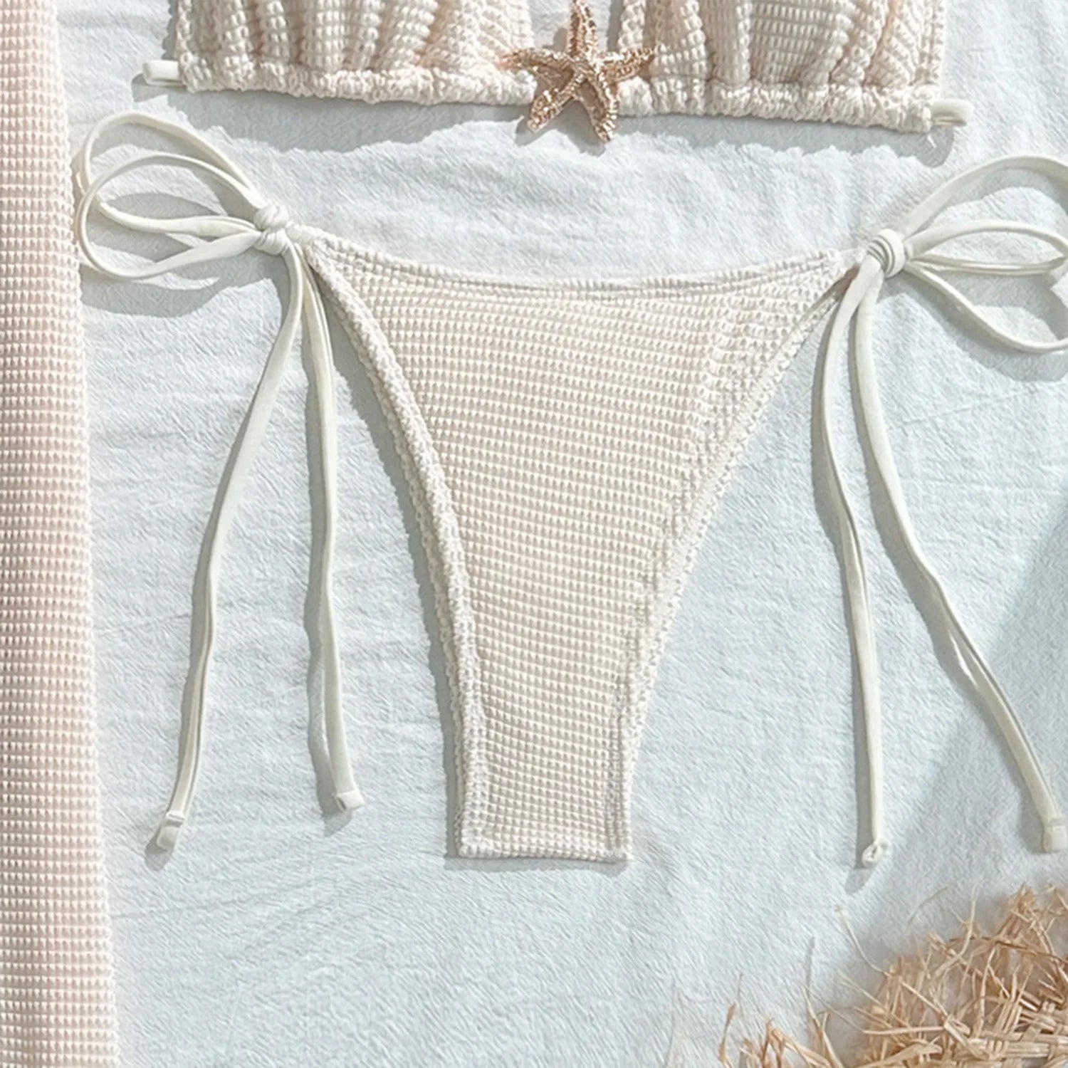 Solid Color 3 Piece Bikini Set with Mesh Skirt - Starfish Swimsuit for Women