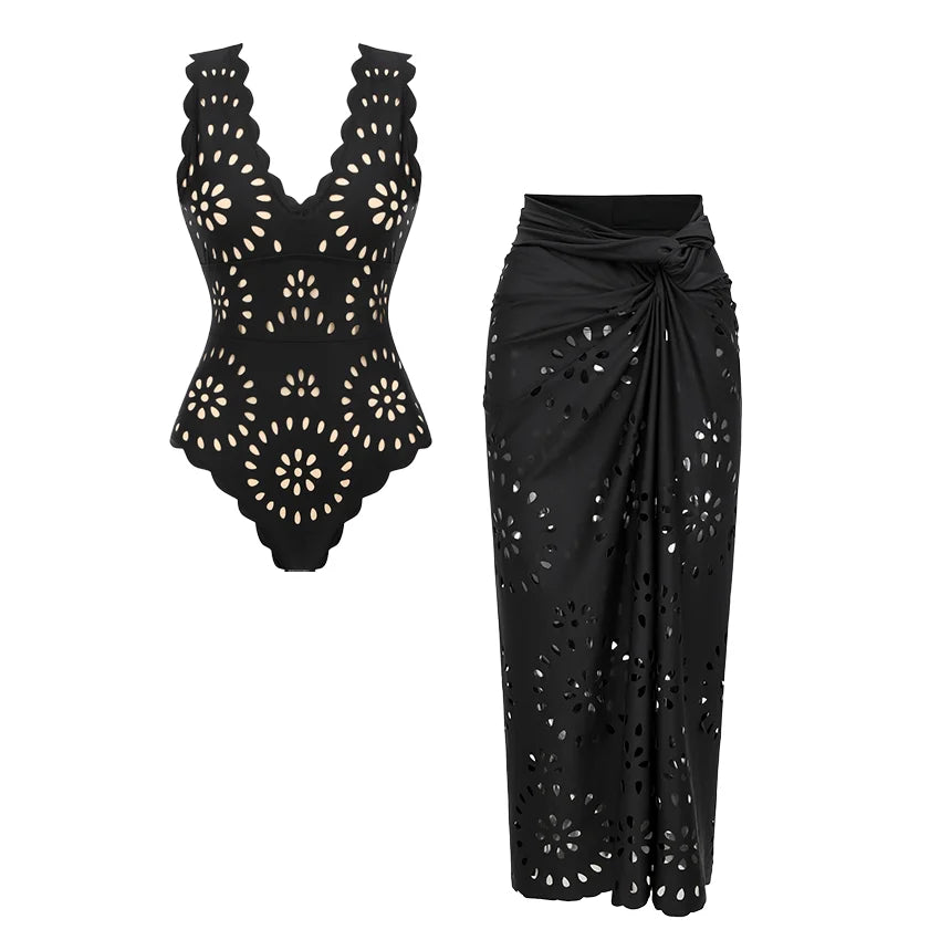 Women's Vintage Print Deep V Bikini Set | High Waist Two-Piece Swimwear