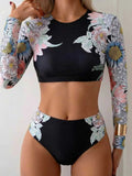Women's Long Sleeve Floral Print Surfing Swimsuit | Two-Piece Rash Guard Set